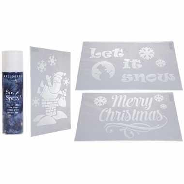 Huis kerstversiering raamsjablonen met spuitsneeuw set