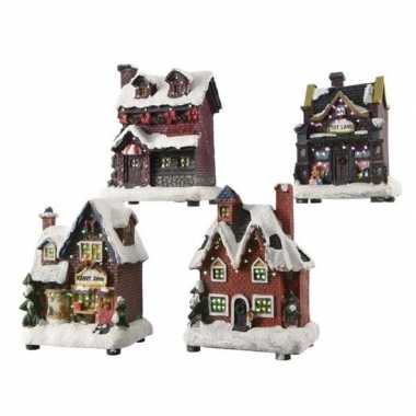 Kerstdorp kerstkerstdorp huisje 12 cm met led verlichting