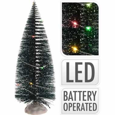 Kerstdorp onderdelen 1x kerstbomen met gekleurde led verlichting 22 cm