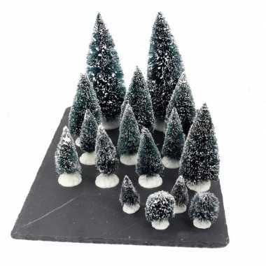 Kerstdorp onderdelen miniatuur set van 16x boompjes