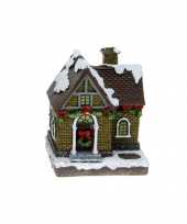 1x polystone kerstkerstdorp huisjes kerstdorpje kerstdorp huisjes grijze schoorsteen met verlichting 13 5 cm