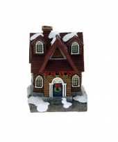1x polystone kerstkerstdorp huisjes kerstdorpje kerstdorp huisjes rood dak met verlichting 13 5 cm