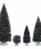 Kerstdorp onderdelen 9x decoratie dennenbomen kerstbomen besneeuwd