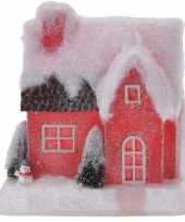 Rood kerstdorp kerstdorp huisje 25 cm type 2 met led verlichting
