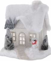 Wit kerstdorp kerstdorp huisje 18 cm type 2 met led verlichting